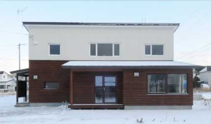 House front covered in snow.